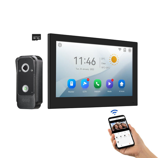 Wifi Wired Video Doorbell System (Wiring Required), 10 Inch High-Definition Monitor +Ring Camera, Support Two-Way Intercom Tuya