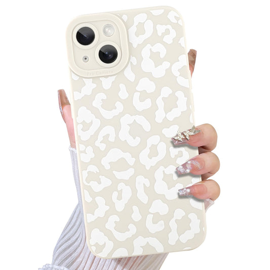 TEAUGHT Compatible with iPhone 13 Case Cute Pattern White Leopard Print Cheetah Shockproof Silicone Phone Cover for Girls Women