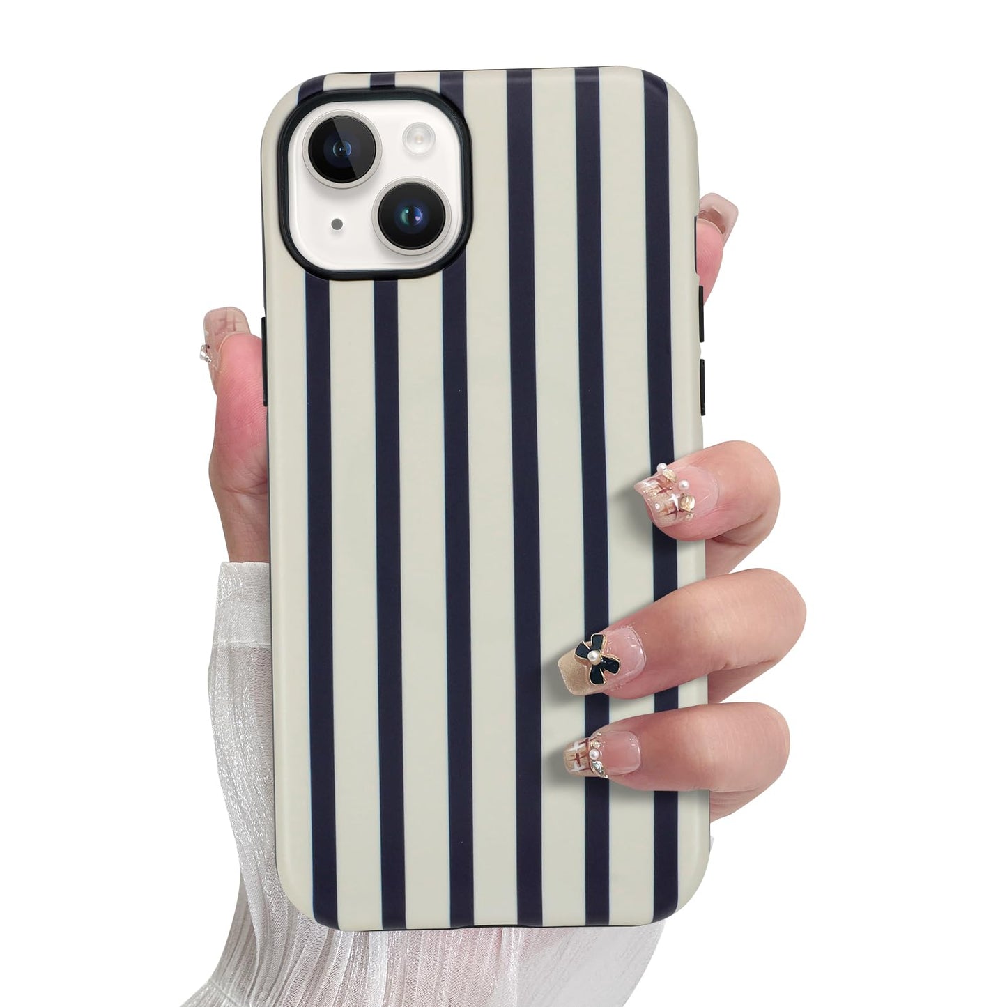SOKAD Magnetic Vertical Stripes Phone Case for iPhone 15 Plus, Cute Navy Blue Striped Line Pattern Compatible with Magsafe Matte