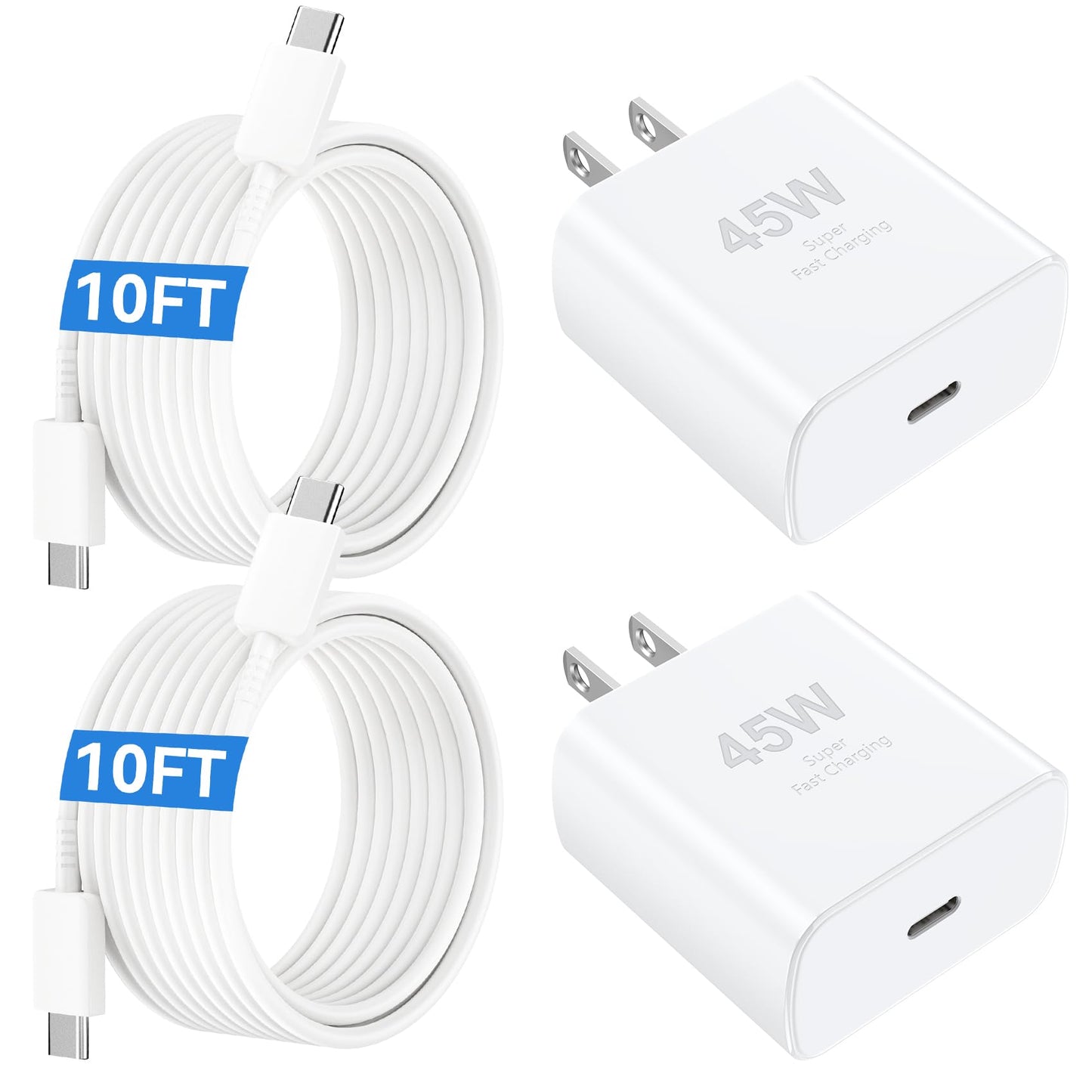 45W USB C iPhone 17 16 Pro Max Charger Block Type C iPhone 16 17 Super Fast Charger with 10 FT Long Type C Fast Charging Cable C