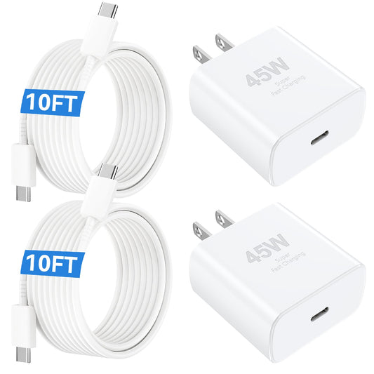 45W USB C iPhone 17 16 Pro Max Charger Block Type C iPhone 16 17 Super Fast Charger with 10 FT Long Type C Fast Charging Cable C