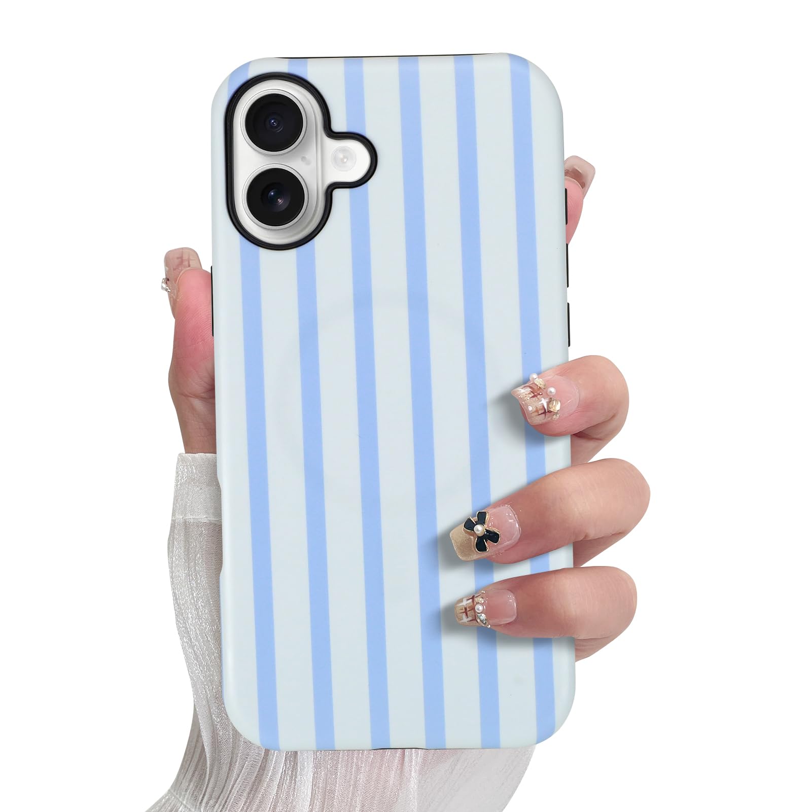 SOKAD Magnetic Vertical Stripes Phone Case for iPhone 16, Cute Light Blue Striped Line Pattern Compatible with Magsafe Matte Pro