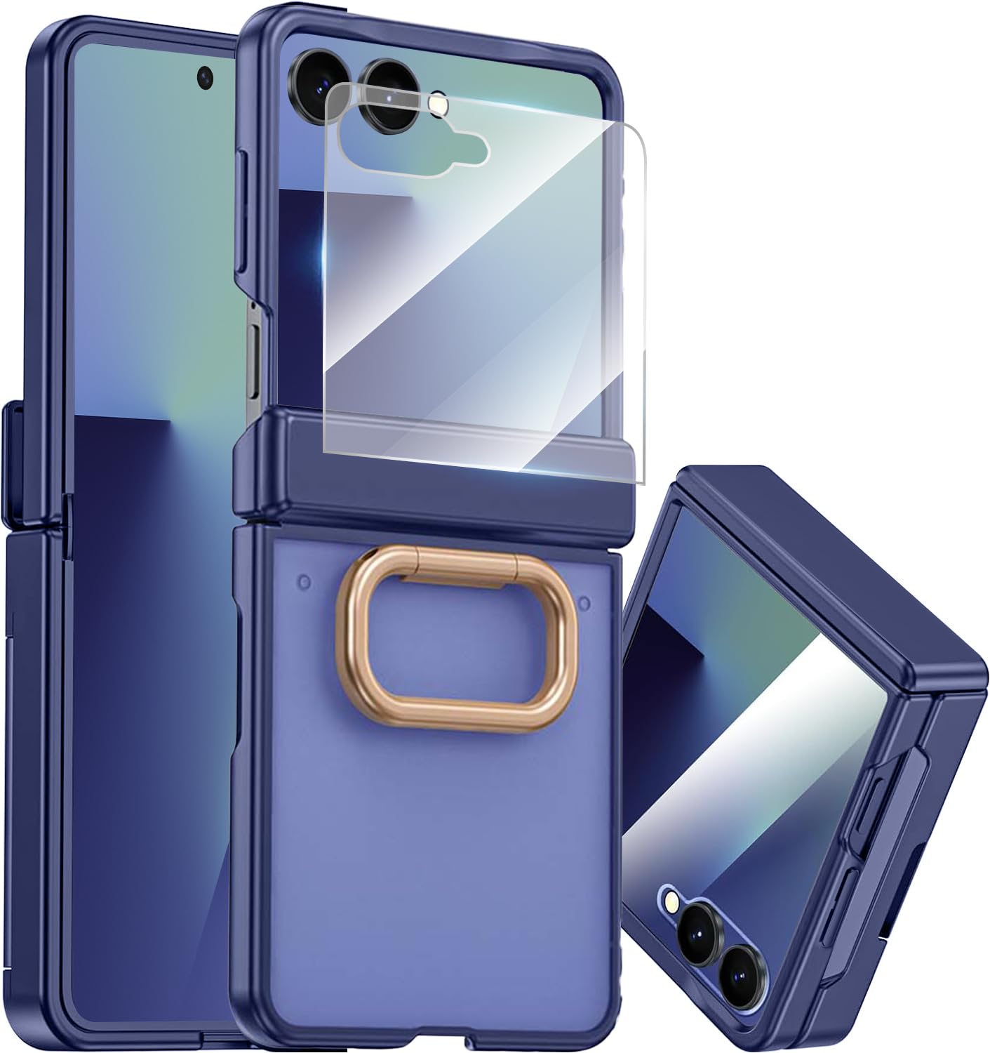 NINKI for Samsung Galaxy Z Flip 7 Ring Case with Built-in Screen Protector,Ring Holder Hinge Protection Shockproof Rugged Case f