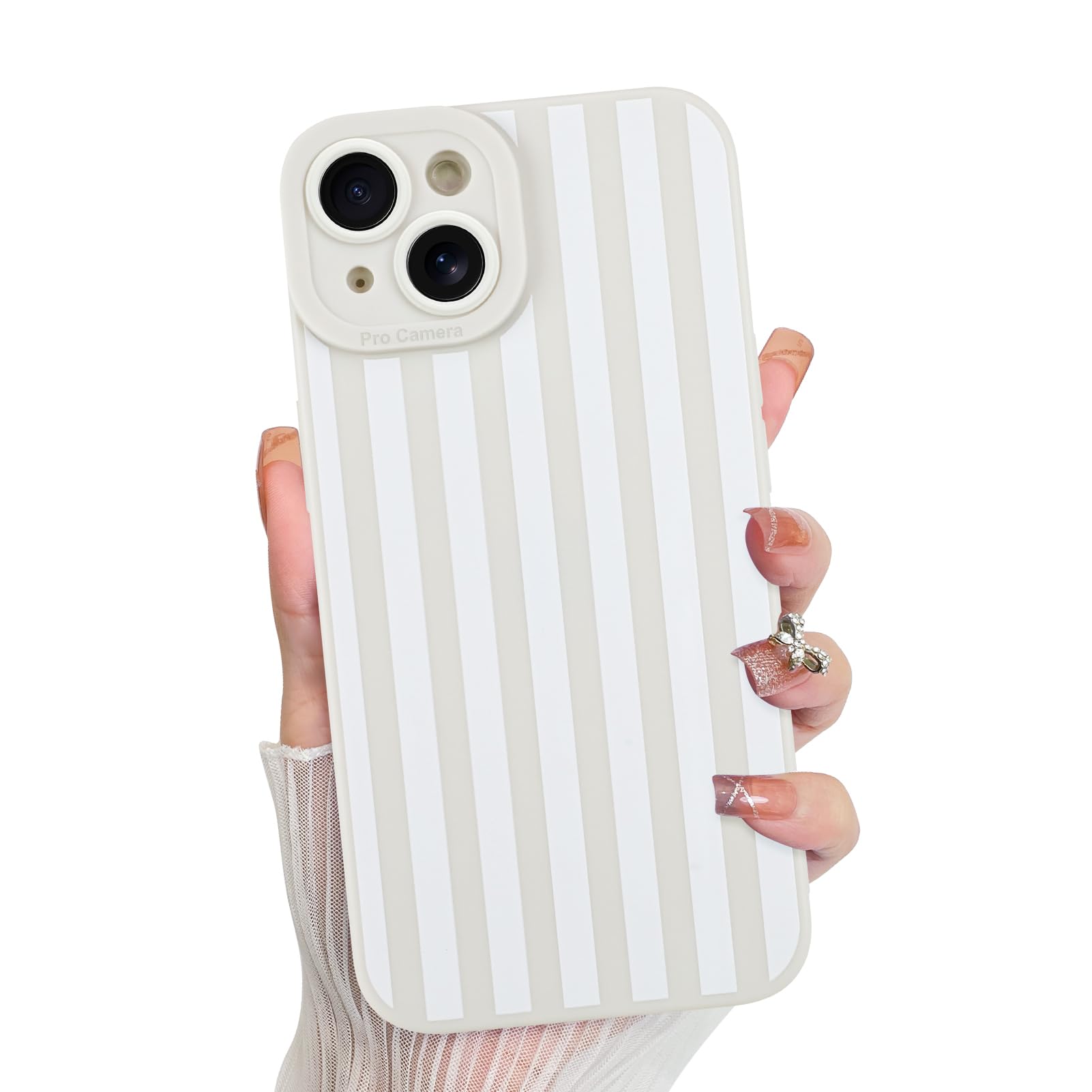 KANGHAR Compatible with iPhone 15 Case, Silicone Stripes Cute Pattern, Camera Protection Soft Slim Phone Case for Phone Case -Wh