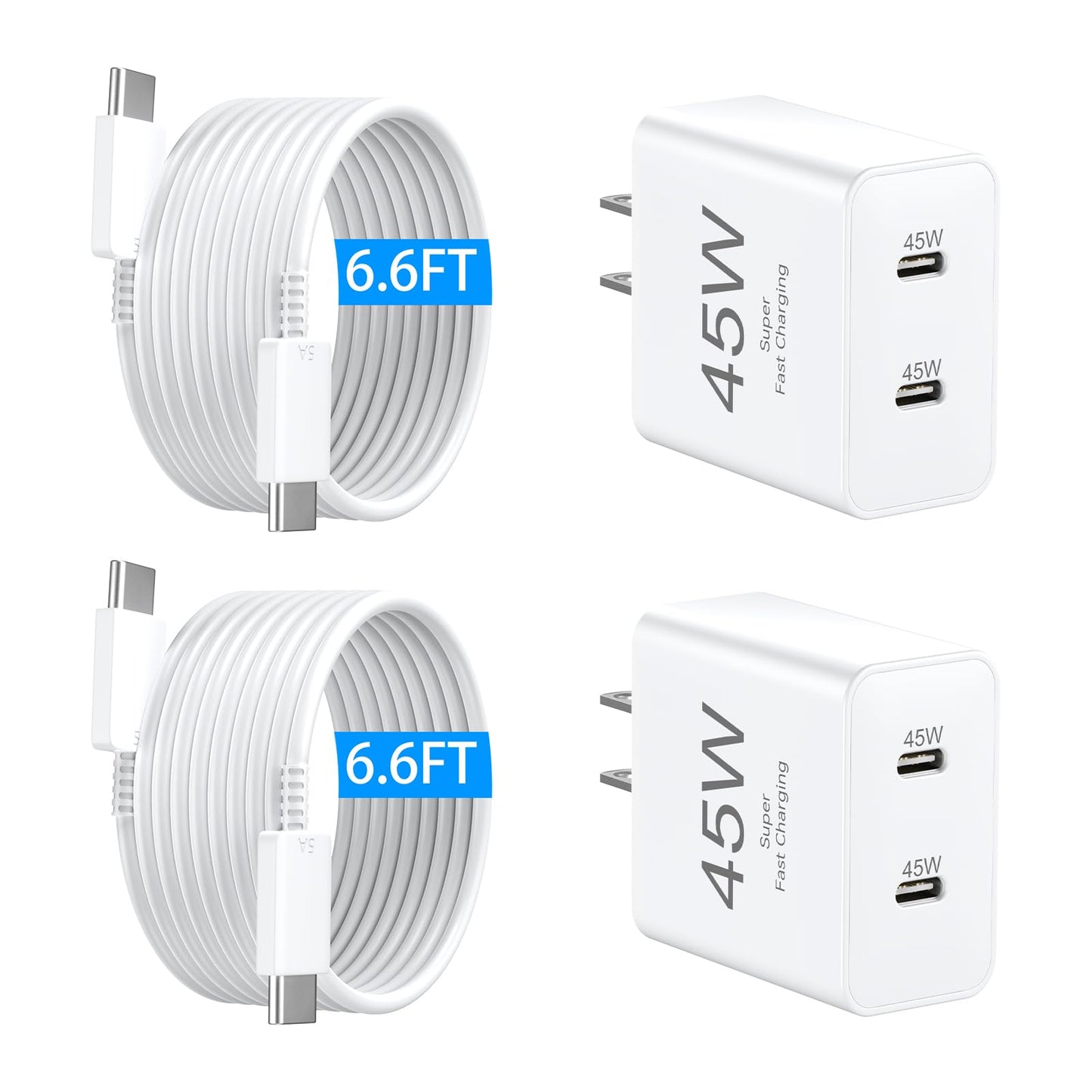 Phone 17 Charger Fast Charging, 45W Dual USB C Charger Block,USB C Wall Chargers with 6.6FT Long USBC Charging Cable Cord for Ph