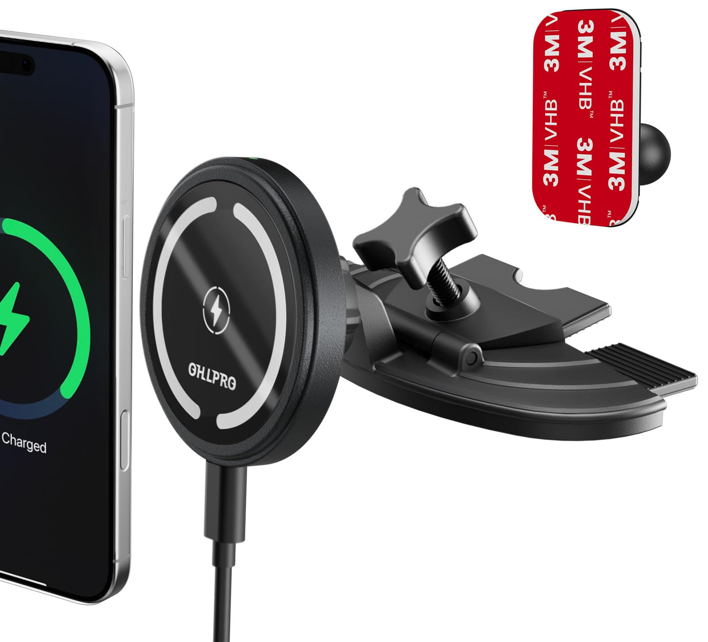 OHLPRO 15W Magsafe Car Mount Charger for iPhone 17, Fast Wireless Charging Magnetic CD Slot Holder with 3M Adhesive Base for Das