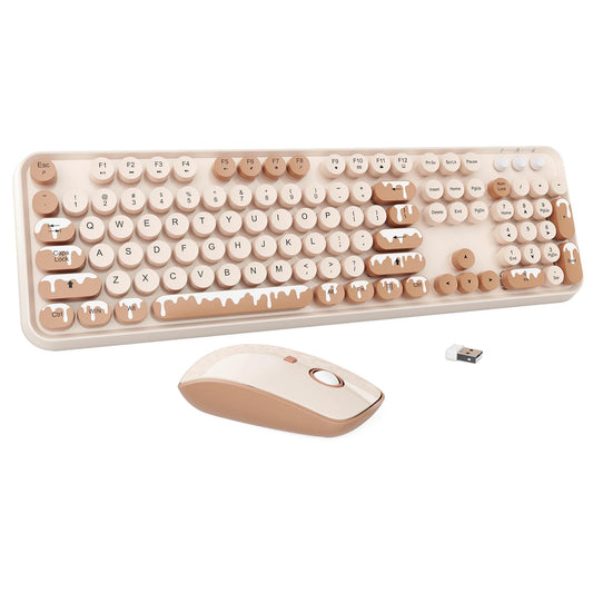 Wireless Keyboard and Mouse Combo, 2.4GHz Colorful Cute Round Keycaps Keyboard for Office Computer PC Desktops Laptop (104 Keys