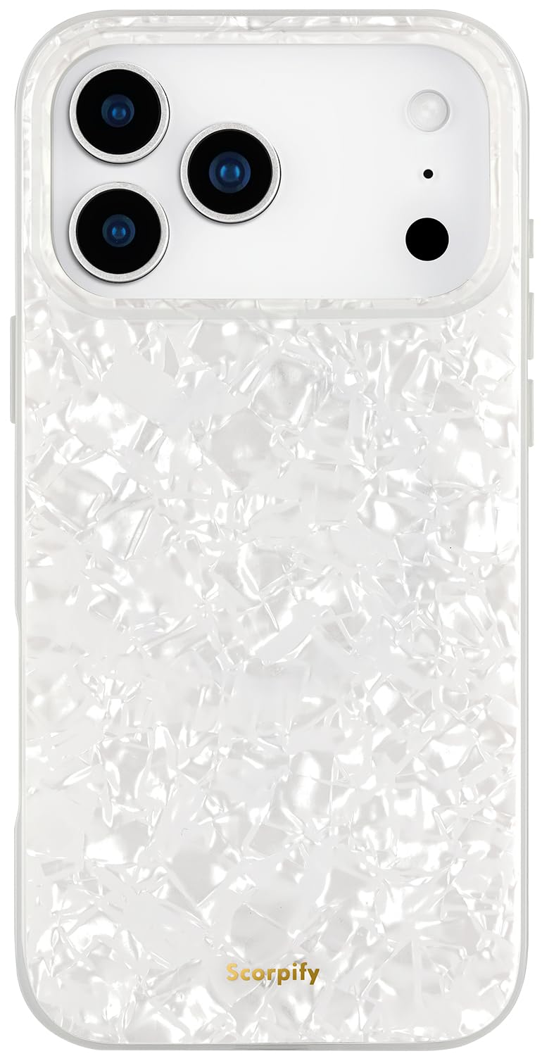 SCORPIFY for iPhone 17 Pro Case [Compatible with MagSafe] with White Pearl Design, Cute Clear Magnetic Phone Cover for Women Gir