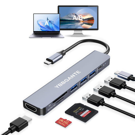 USBC Multiport Adapter USB c to USB hub 7 in 1 dongle Adapter USB c hub multiport Adapter with SD Card Reader 100W PD 4K30hz hdm