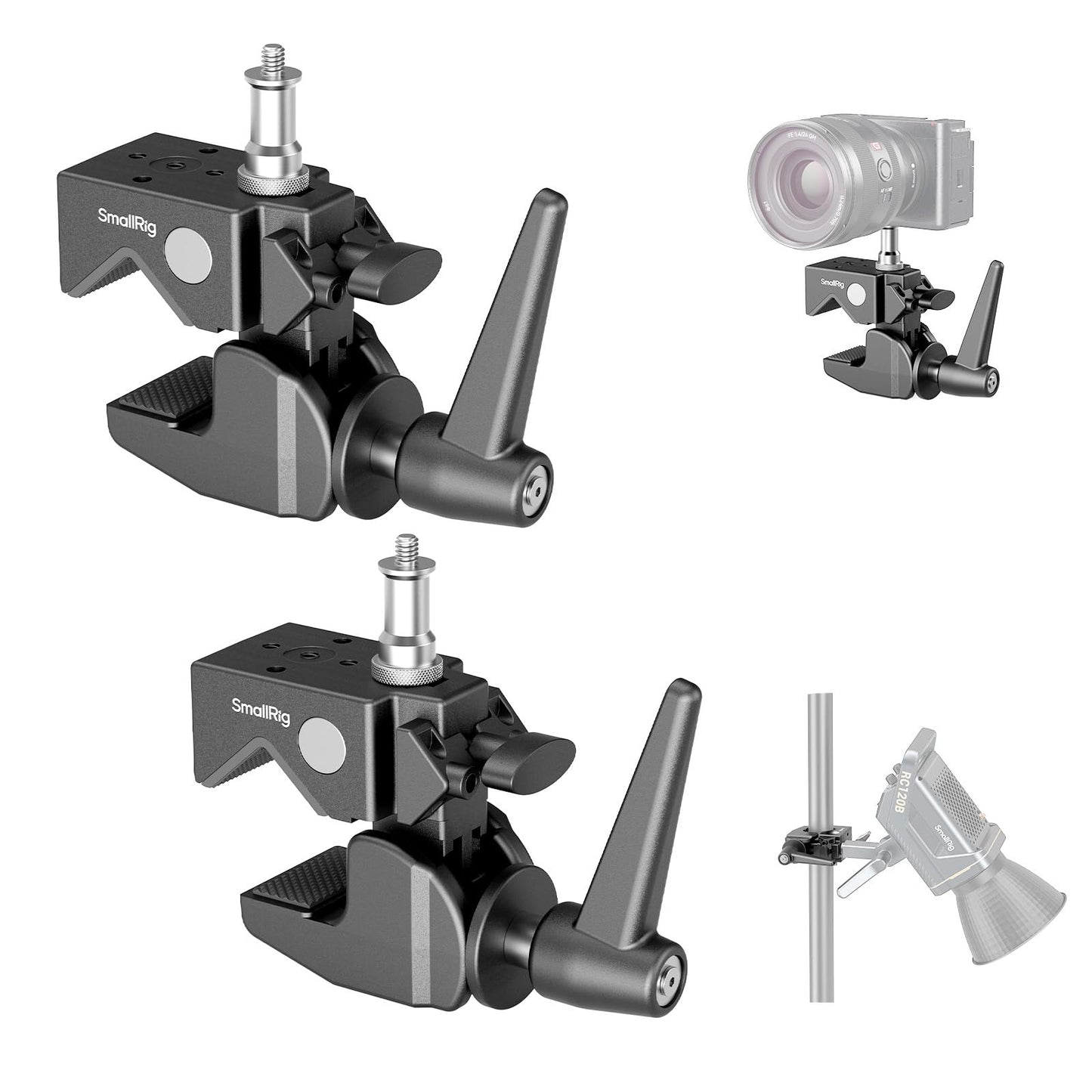 SmallRig Super Clamp Kit 2-Pack, Heavy Duty Max Load 33lb /15kg, with a 1/4-20 & a 3/8-16 Top Screw on a 5/8 Stud, for Photograp