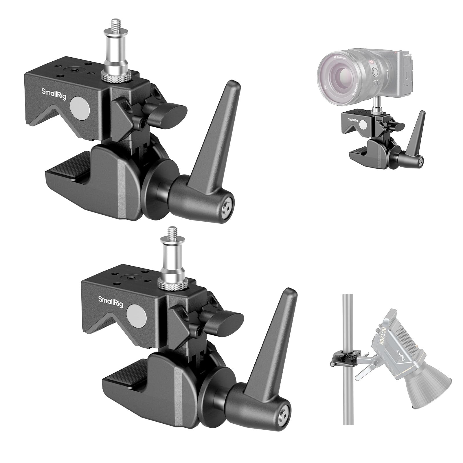SmallRig Super Clamp Kit 2-Pack, Heavy Duty Max Load 33lb /15kg, with a 1/4-20 & a 3/8-16 Top Screw on a 5/8 Stud, for Photograp