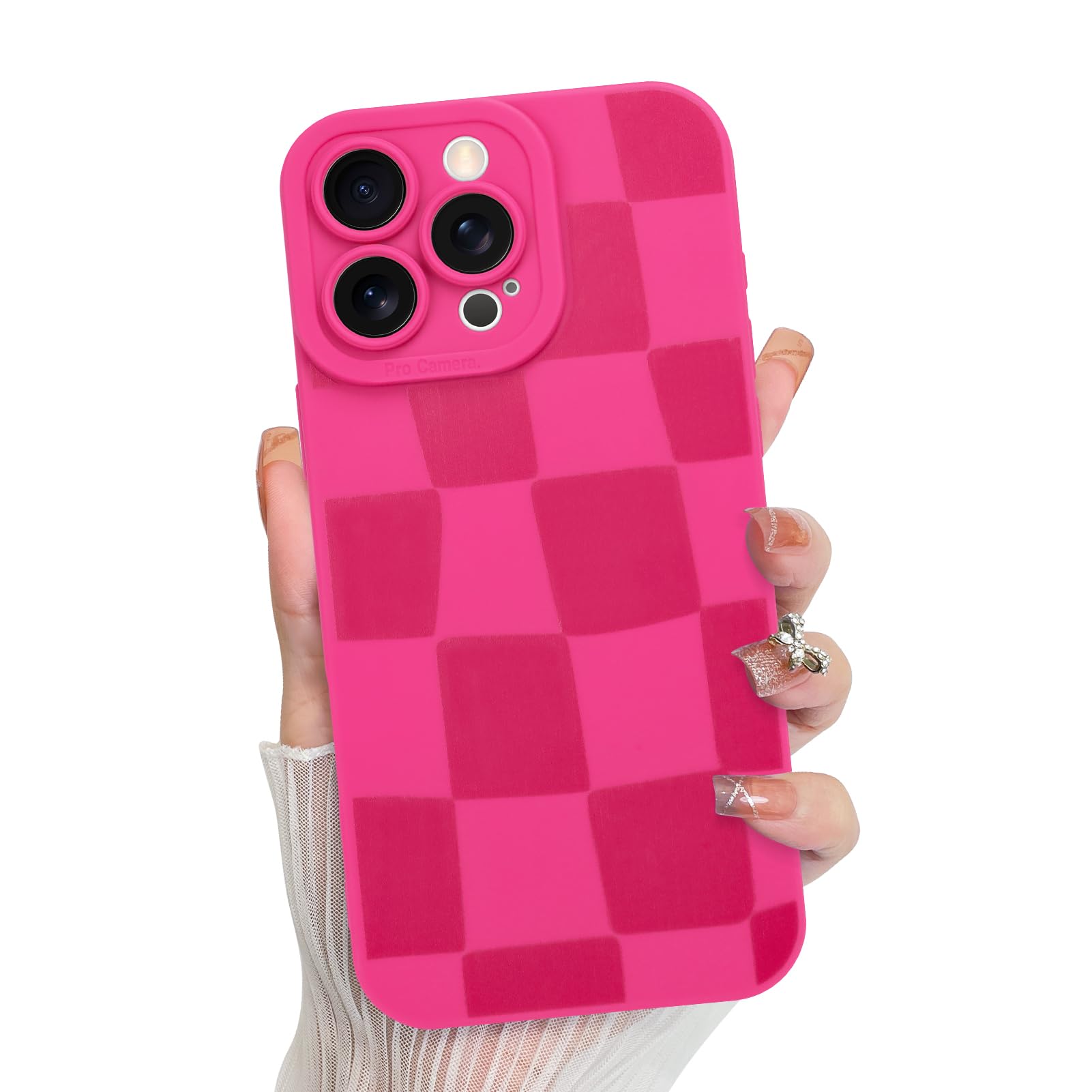 KANGHAR Compatible with iPhone 16 Pro Case, Silicone Checkered Cute Pattern, Camera Protection Soft Slim Phone Case for Girls Wo