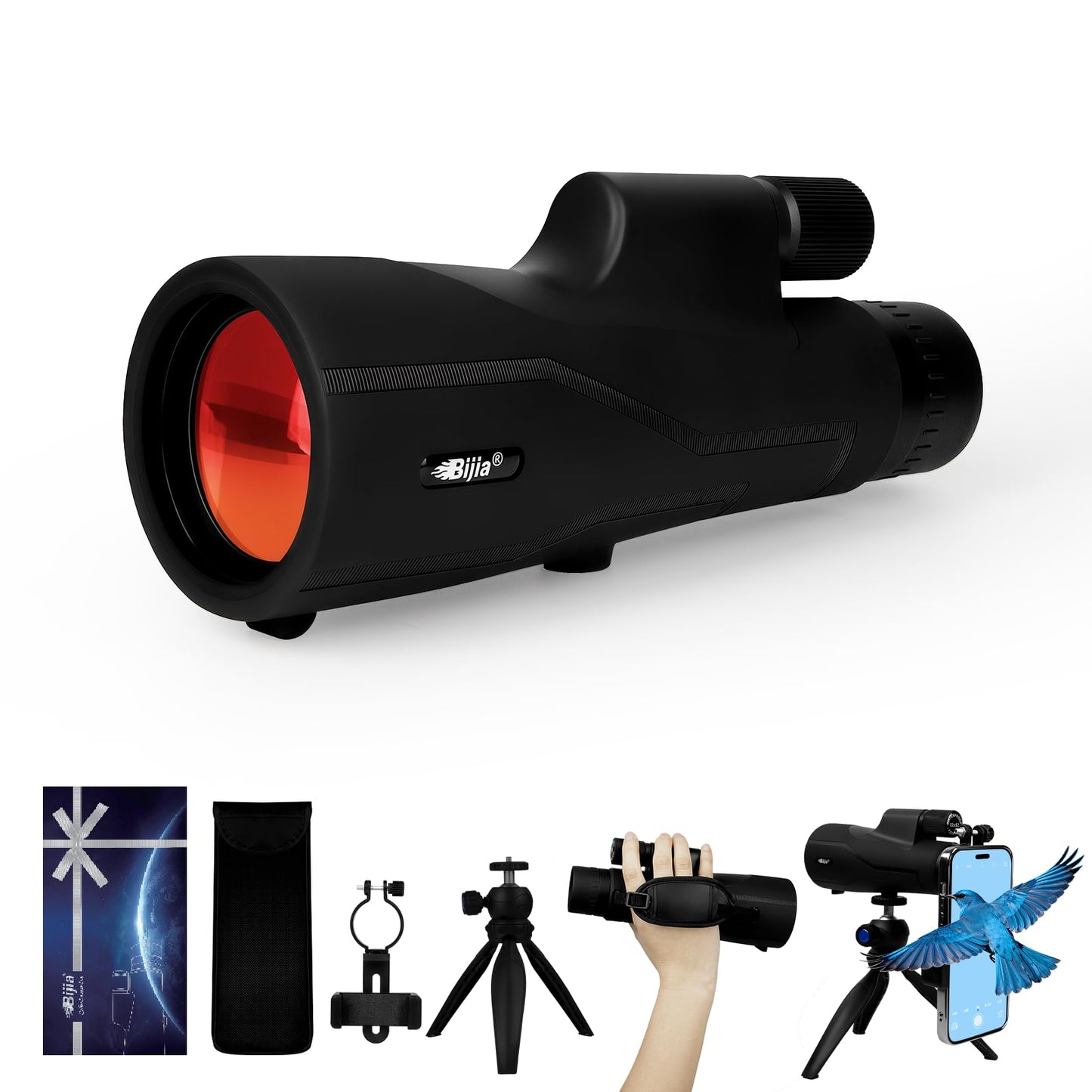 BIJIA 12x52 ED Monocular Telescope - Wide Angle, Long Eye Relief, Premium Optical Scope with Tripod & Phone Adapter for Bird Wat
