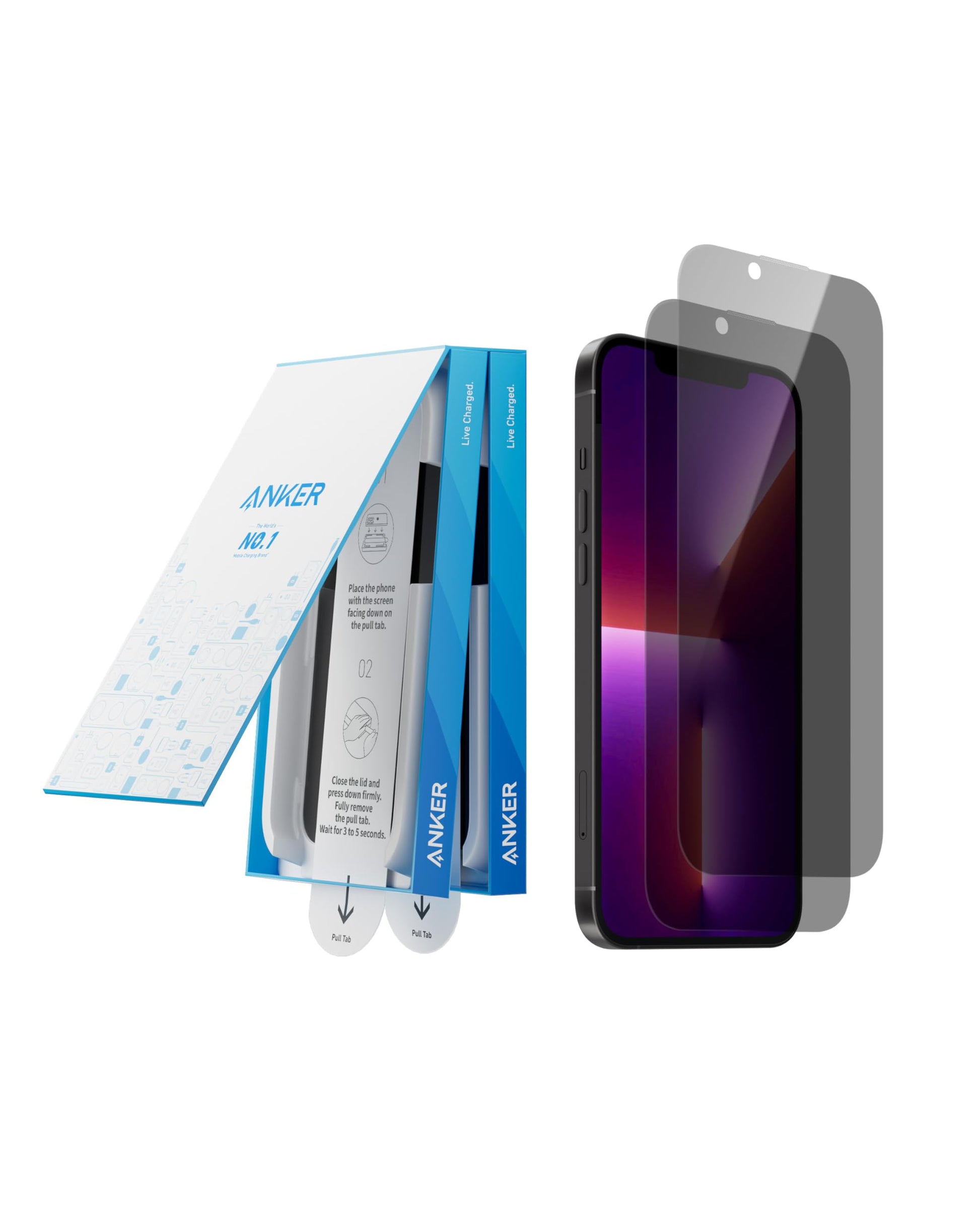 Anker 2 Pack for iPhone 13 Pro Max/14 Plus Privacy Screen Protector, Anti-Spy HD Tempered-Glass Privacy Screen Protector, Easy I