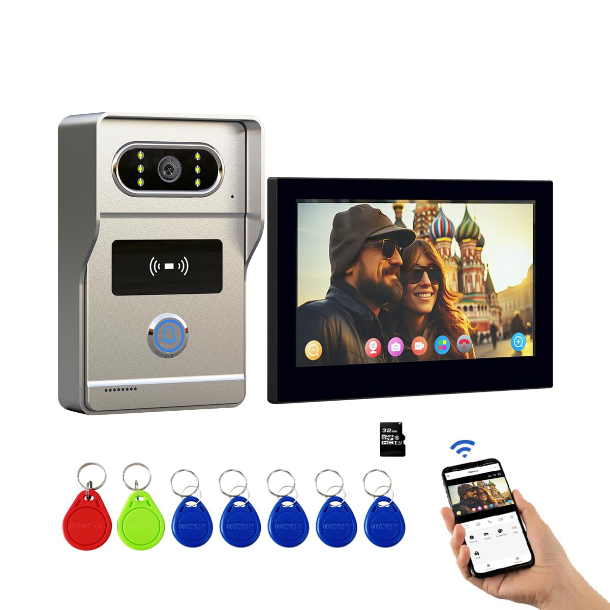 Wireless doorbell Camera with Monitor with HD 1080P Video,WiFi doorbell intercom System,Tuya app Wireless Video intercom,7 Inch