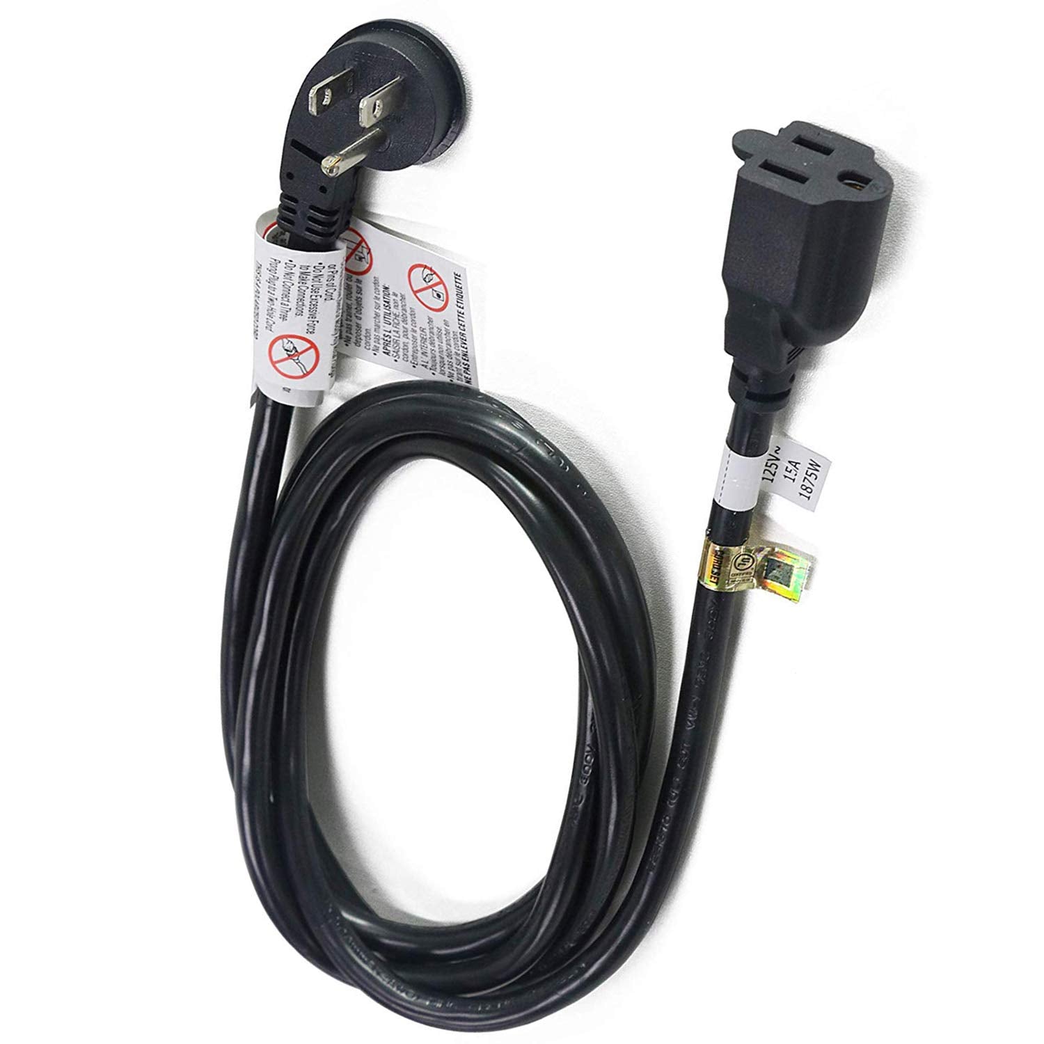 FIRMERST 1875W 10ft Flat Plug Extension Cord 14 AWG Black 15A