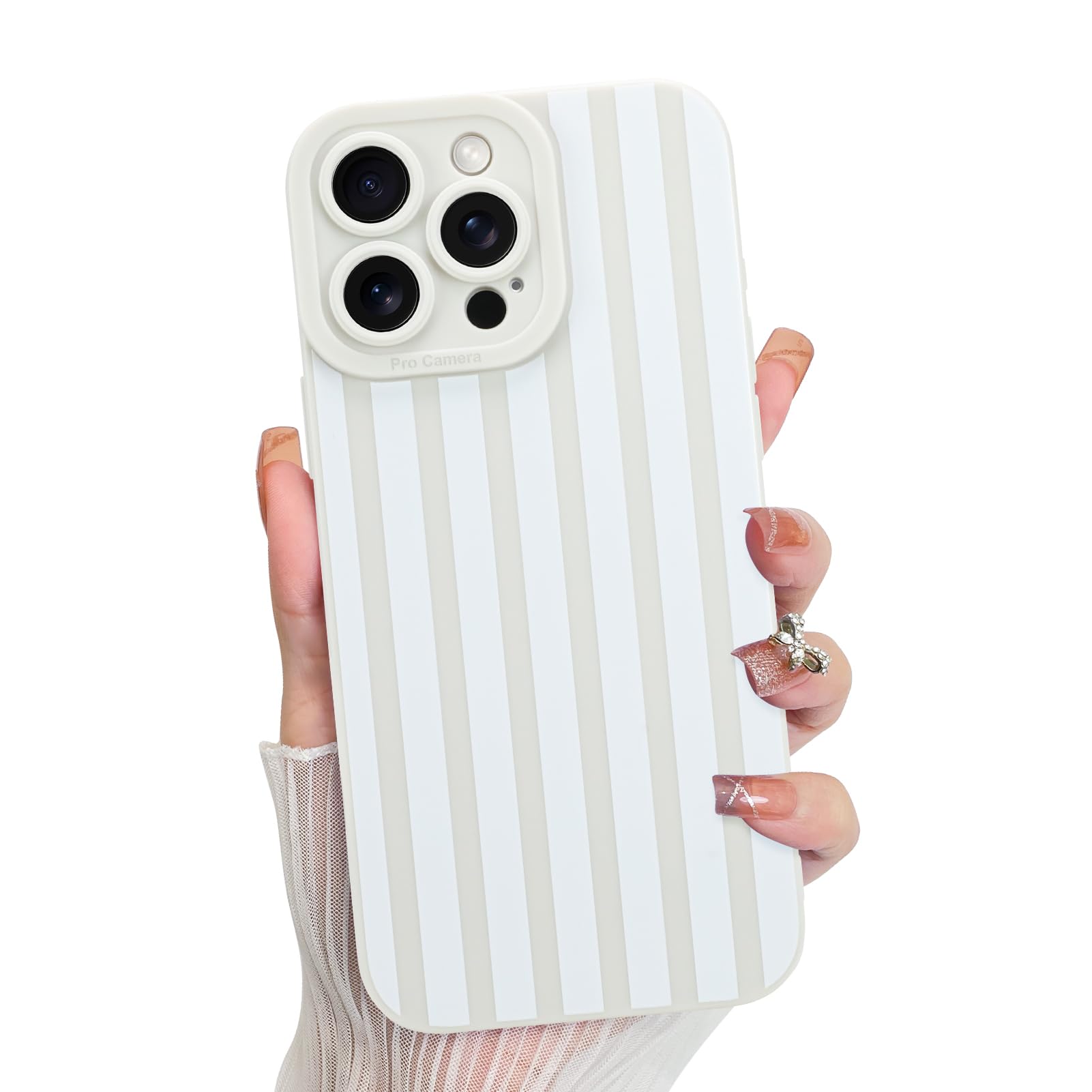 KANGHAR Compatible with iPhone 15 Pro Max Case, Silicone Stripes Cute Pattern, Camera Protection Soft Slim Phone Case for Phone
