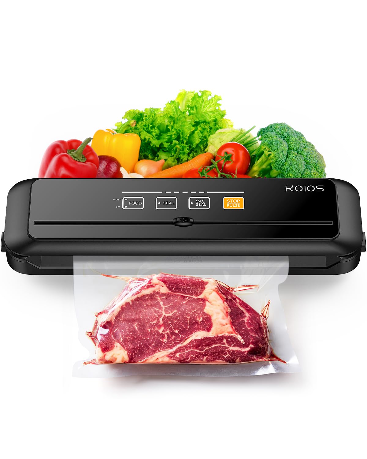 KOIOS Vacuum Sealer Machine, 90Kpa Automatic Vacuum Air food sealer/Built-in Cutter Starter Kit, Dry & Moist Food Preservation M