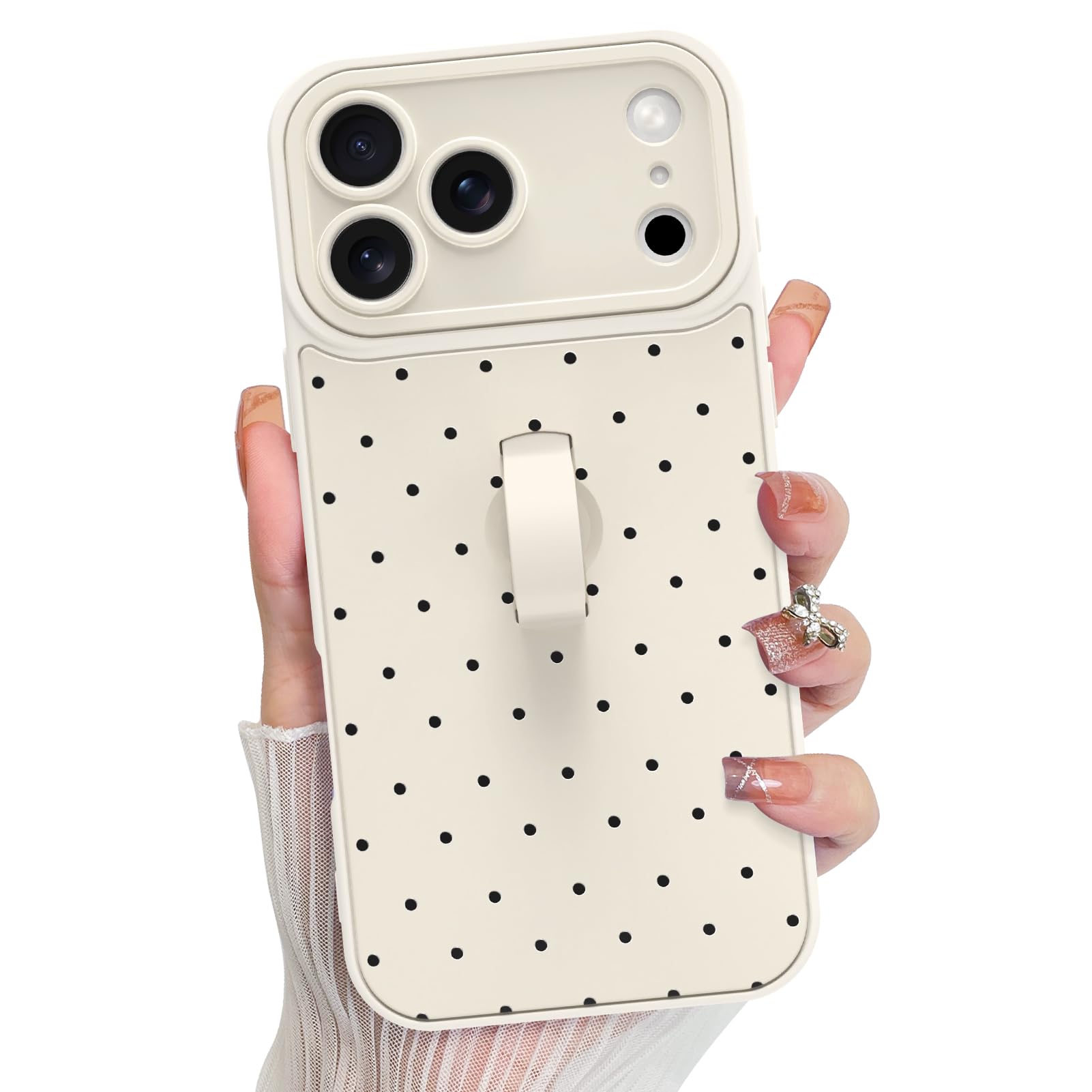 KANGHAR Compatible with iPhone 17 Pro Max Case 2025, Silicone Spot Cute Pattern, Wristband Kickstand Camera Protection Soft Slim