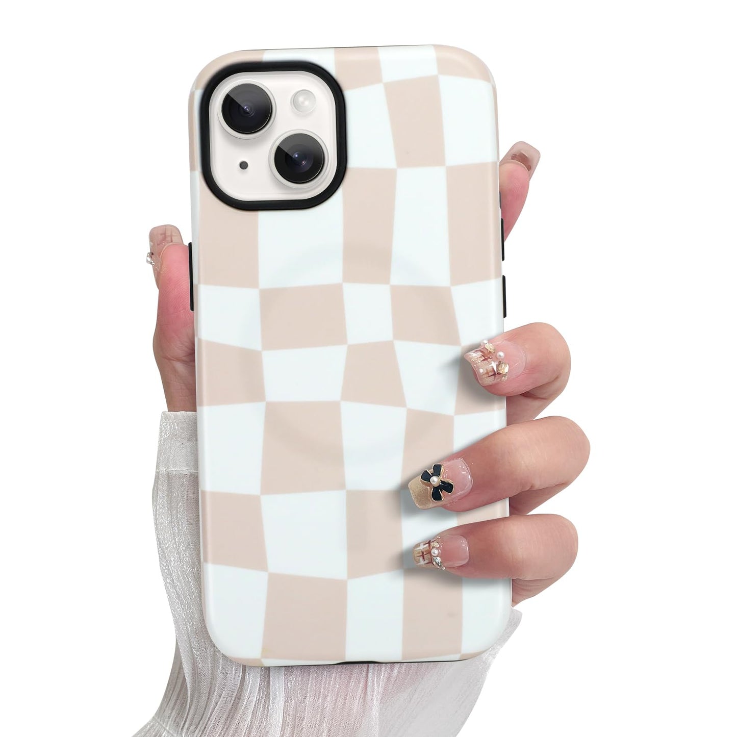 SOKAD Magnetic Checkered Phone Case for iPhone 15 Plus, Cute Grids Plaid Checkerboard Pattern Compatible with Magsafe Matte Prot