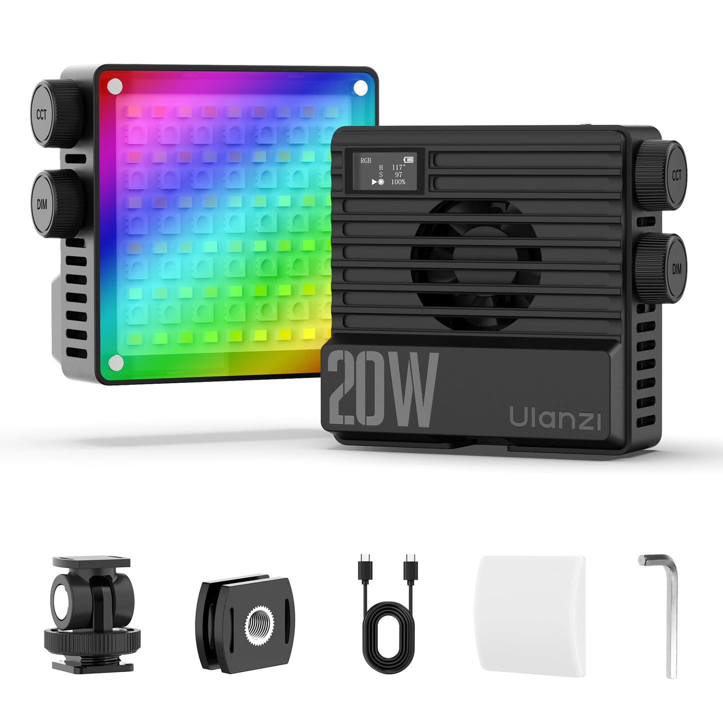 ULANZI LE20 RGB Video Light, 20W Pocket Camera Light, 2500-9000K CRI 95+ 20 Scene 360 Full Color Portable Photography Video Ligh