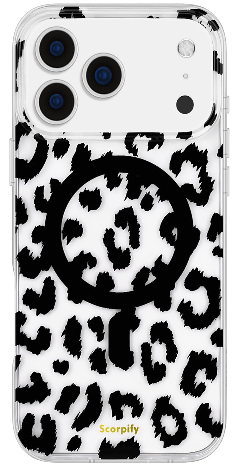 SCORPIFY for iPhone 17 Pro Case [Compatible with MagSafe] with Black Clear Leopard Cheetah Print Design, Cute Clear Magnetic Pho