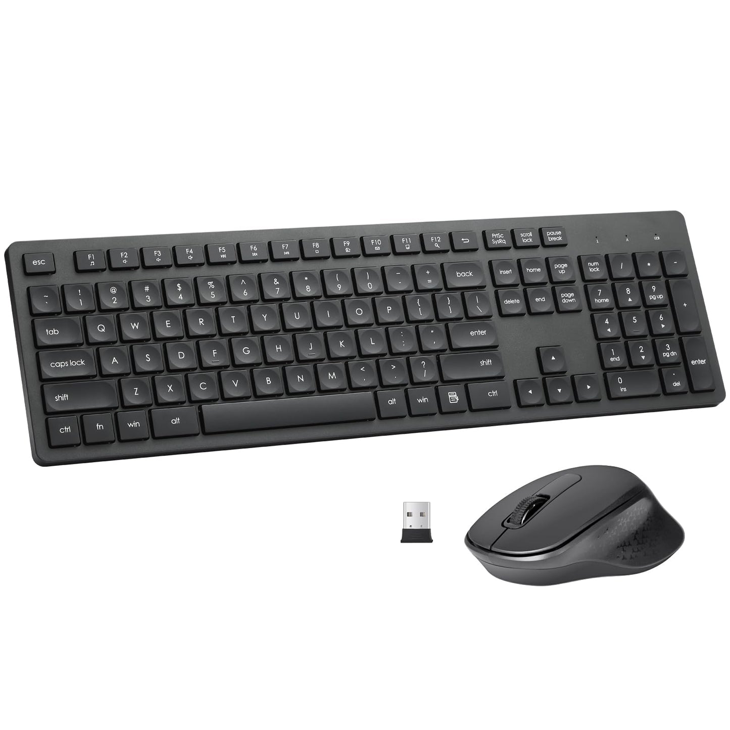 Wireless Keyboard and Mouse Combo, Quiet and Soft 2.4G Full Size Computer Keyboard and Ergonomic Wireless Mouse for Windows, Mac