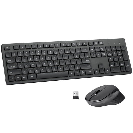Wireless Keyboard and Mouse Combo, Quiet and Soft 2.4G Full Size Computer Keyboard and Ergonomic Wireless Mouse for Windows, Mac