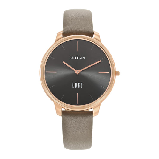 Titan Womens 34.5 Mm Edge Black Dial Leather Analogue Watch
