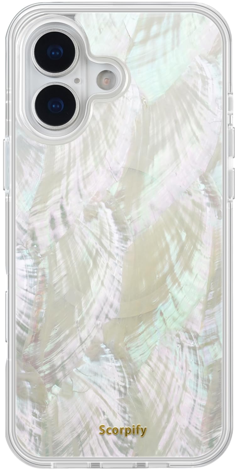 SCORPIFY for iPhone 17 Case [Compatible with MagSafe] with Genuine Natural Mother of Pearl Design and Seashell Pattern, Cute Cle