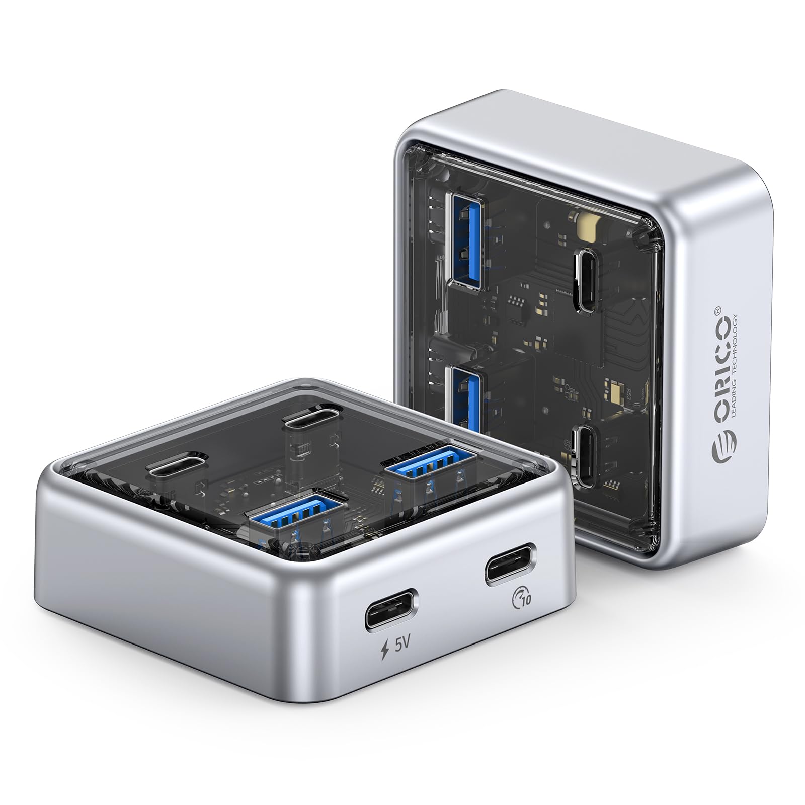 ORICO 10Gbps USB-C Hub, 4-Port Zinc Alloy USB 3.2 Splitter with 2 USB-A & 2 USB-C Ports, High-Speed Data Extender for Laptops, P