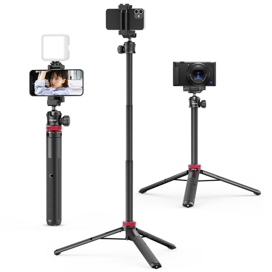 ULANZI MT-44 Extendable Phone Tripod, 59 Selfie Stick Vlog Stand with 2 in 1 Phone Clip, 360 Ball Head Camera Tripod for iPhone