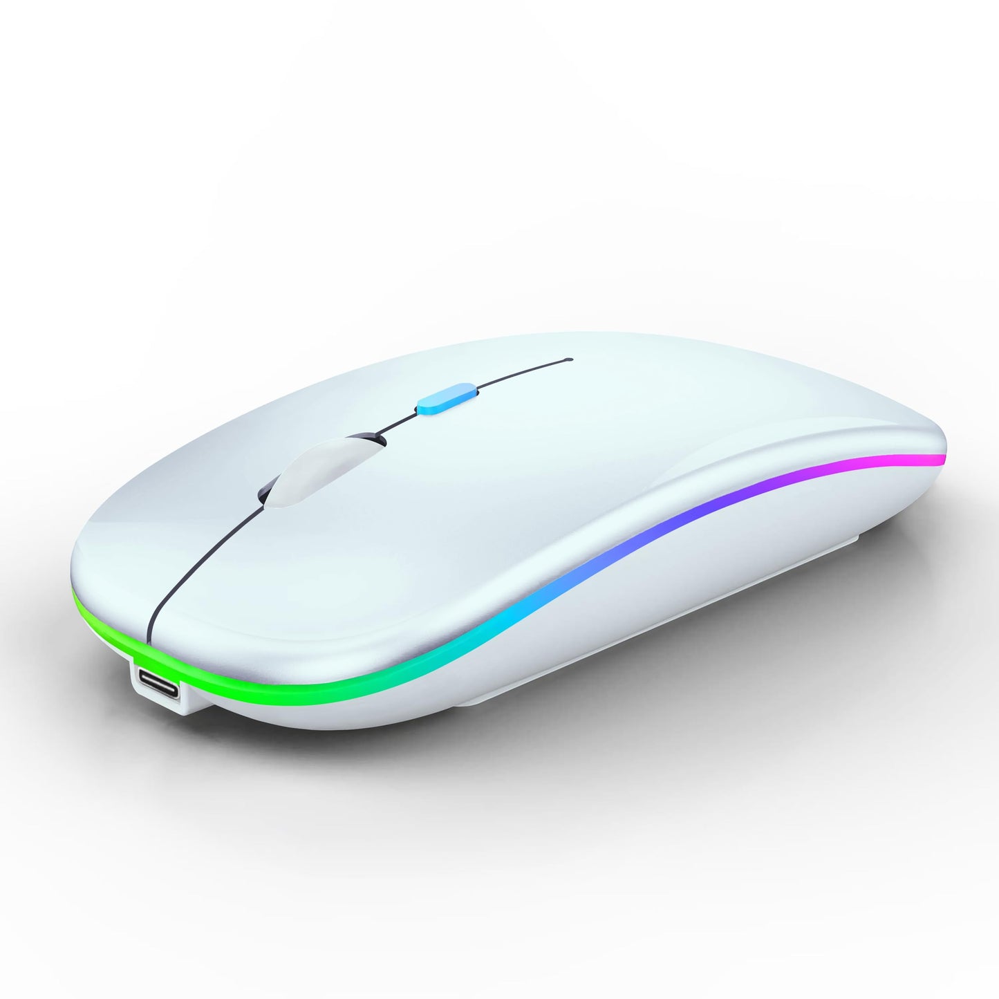WREANU Wireless Bluetooth Mouse Rechargeable Laptop Mice with LED Lights Silent Slim Use(BT5.2 & USB 2.4G Portable Receiver) Dua