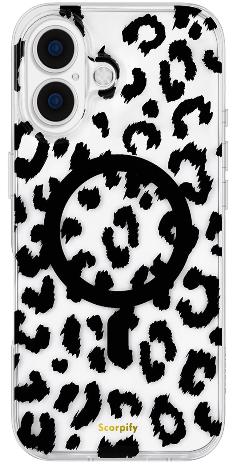 SCORPIFY for iPhone 17 Case [Compatible with MagSafe] with Black Clear Leopard Cheetah Print Design, Cute Clear Magnetic Phone C
