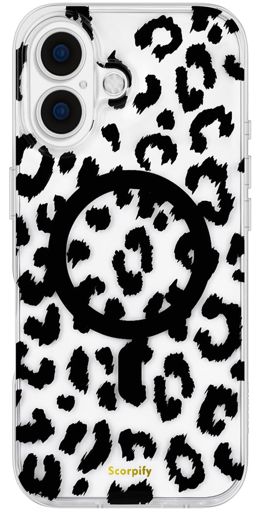 SCORPIFY for iPhone 17 Case [Compatible with MagSafe] with Black Clear Leopard Cheetah Print Design, Cute Clear Magnetic Phone C