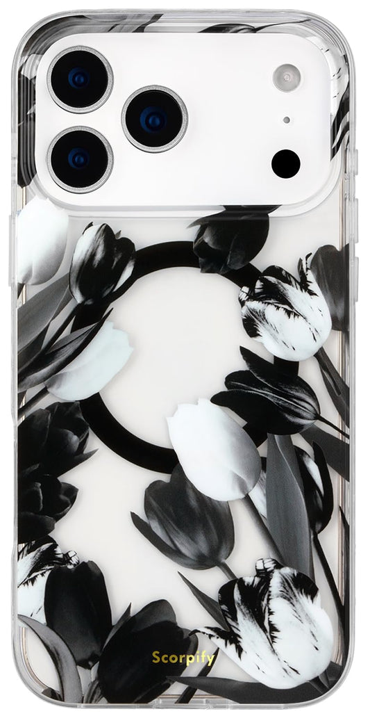 SCORPIFY for iPhone 17 Pro Max Case [Compatible with MagSafe] with Black Tulip Floral Design, Cute Clear Flower Magnetic Phone C