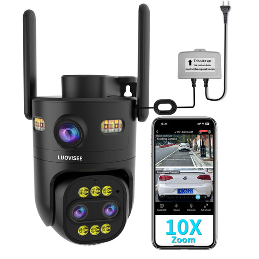 Triple-Lens Outdoor Security Camera Auto Zoom & Tracking,with 10X Hybrid Zoom,Wired 2.4G/5G WiFi Camera for Home Security,24/7 C
