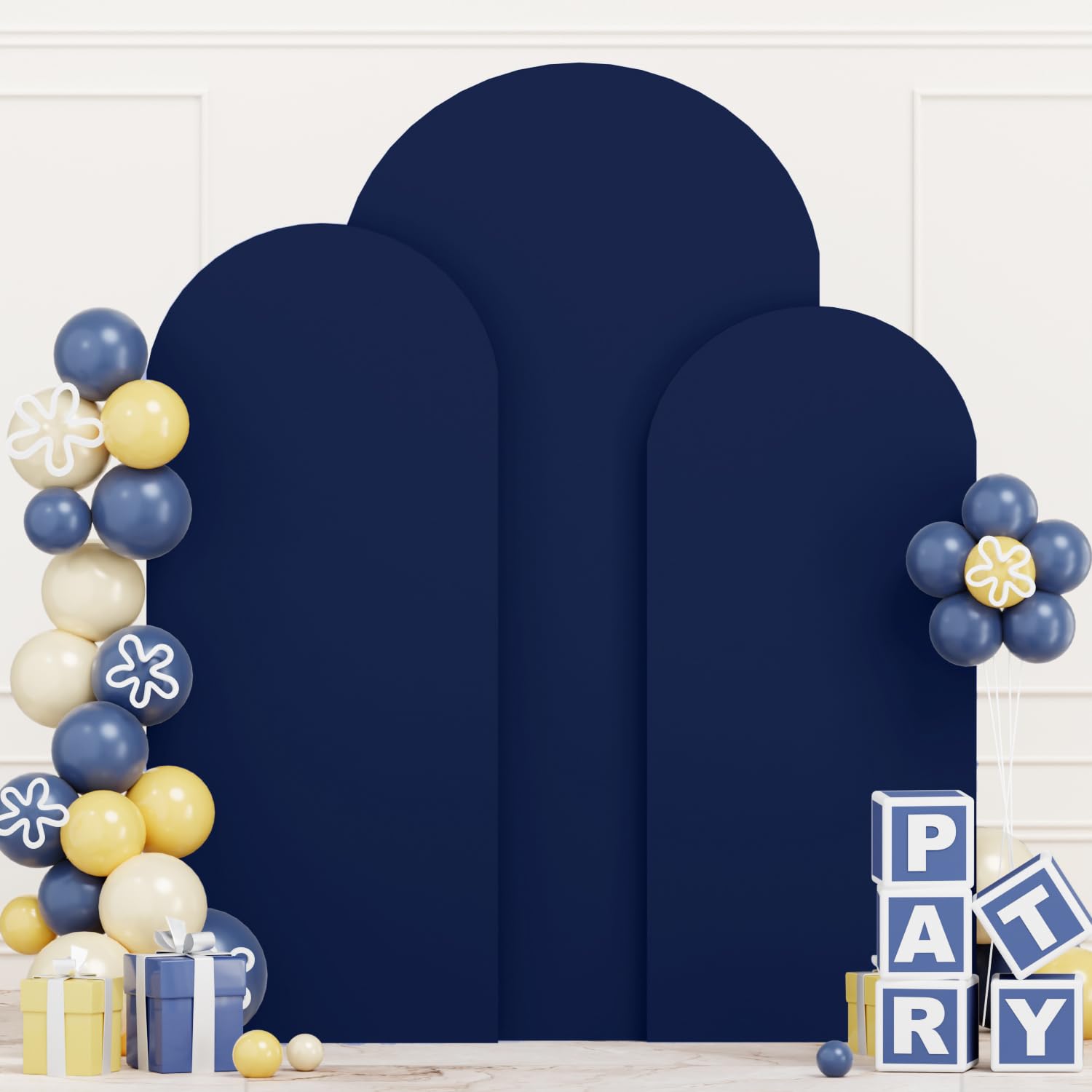 ROMANKAS Set of 3 Wedding Arch Covers Navy Blue Arch Backdrop Cover 4ft 5ft 6ft Arch Covers Stretchy Backdrop for Wedding Party