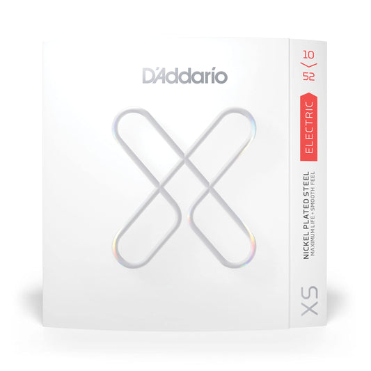 DAddario Electric Guitar Strings, XS Nickel Coated, XSE1052, Light Top/Heavy Bottom Gauge 10-52, 6-String Set, Pack of 1