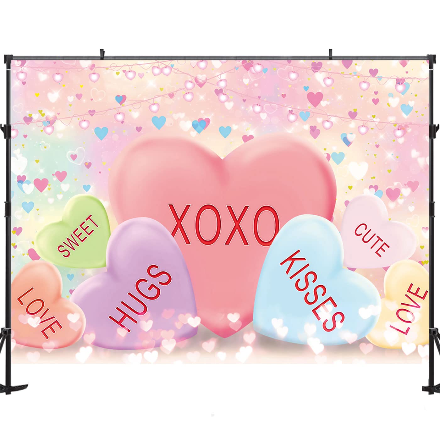 Maijoeyy 7x5ft Valentines Day Backdrop Sweethearts Candy Conversation Hearts Photography Background for Baby Shower Kids Family