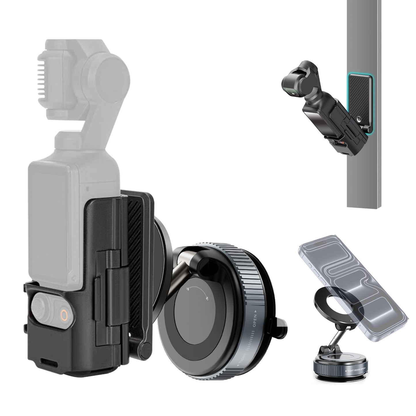 Repmidfer All-in-One Mount Kit for DJI Osmo Pocket 3 and Phone | Car Windshield Suction & Magnetic Base Combo | Hands-Free Modul