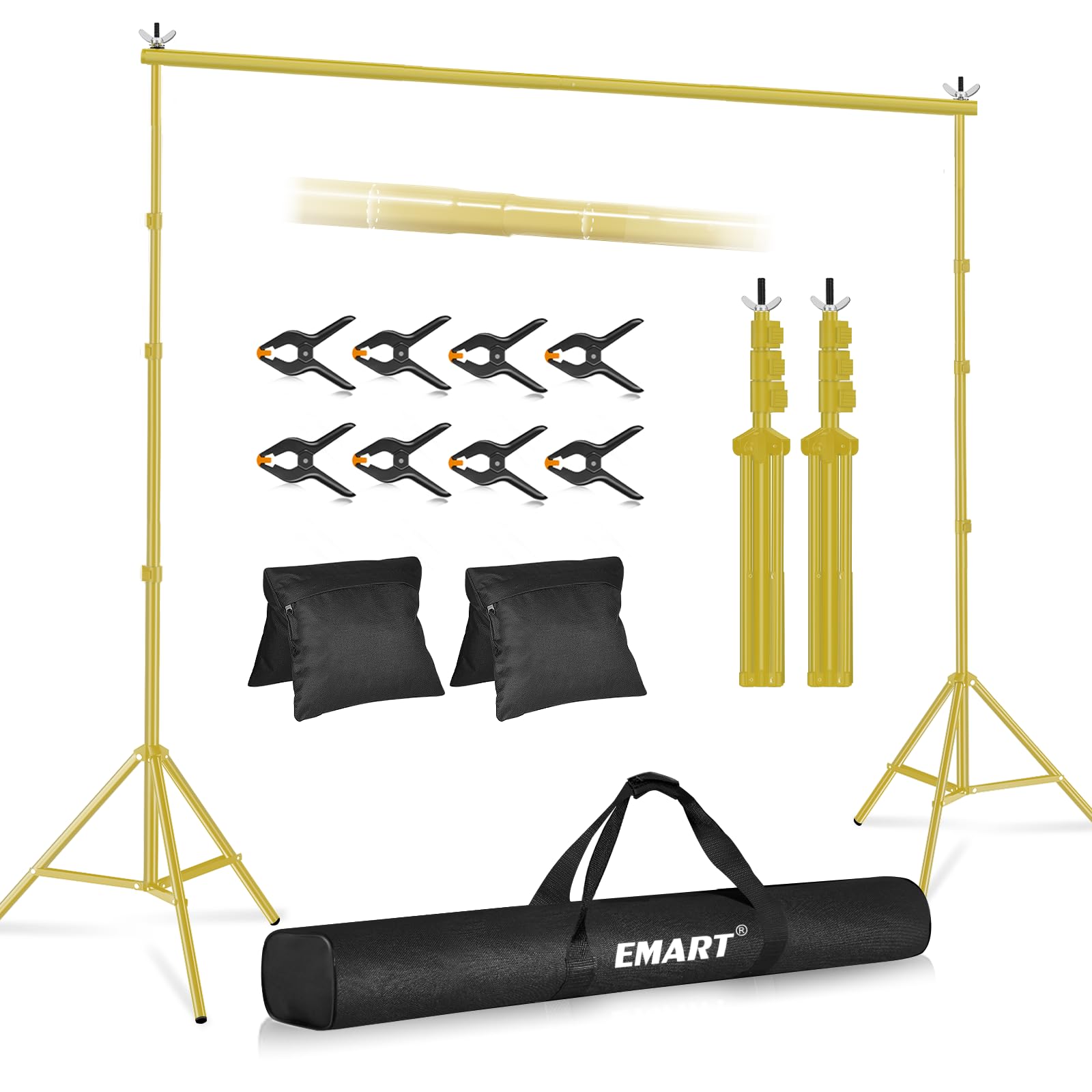 EMART Backdrop Stand 10x10ft(WxH) Photo Studio Adjustable Background Stand Support kit with 2 Crossbars, 8 Clamps, 2 Sandbags an