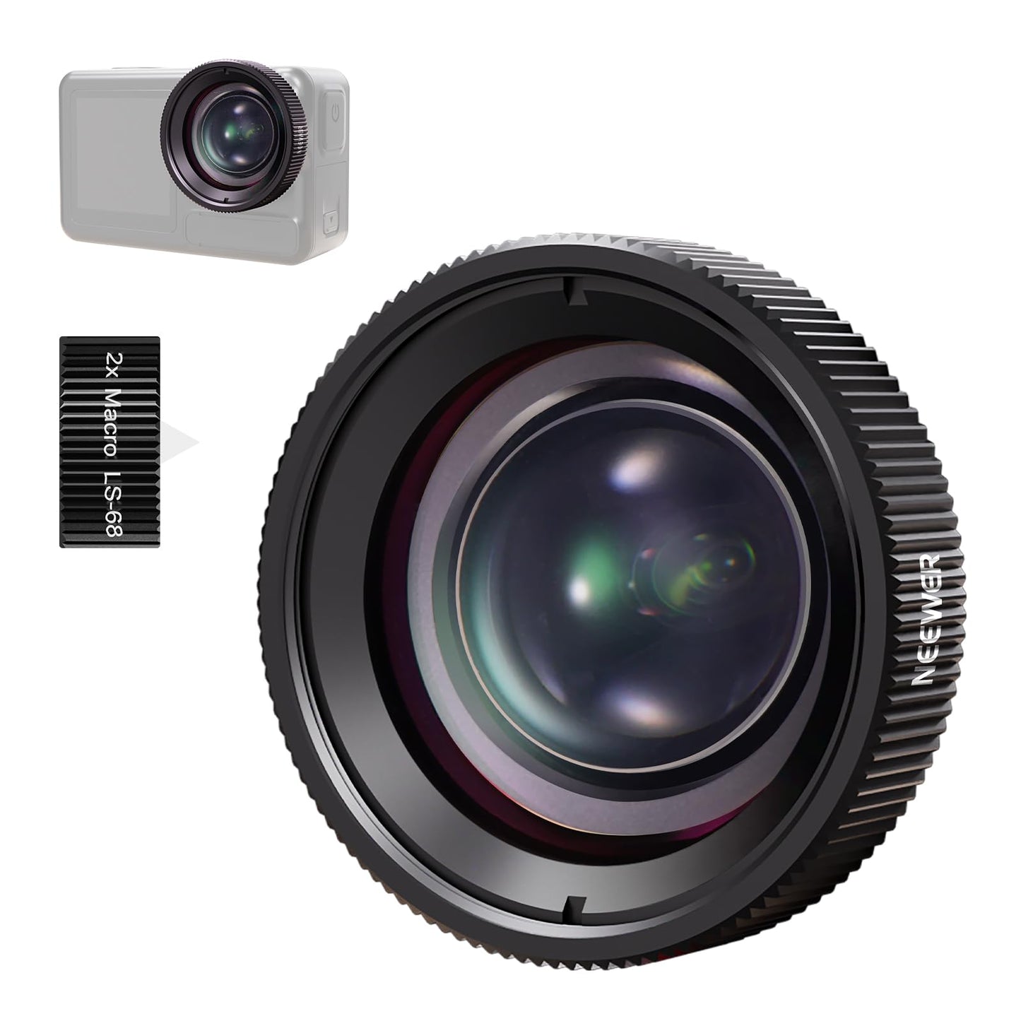 NEEWER Macro Lens Compatible with DJI Osmo Nano/Action 5 Pro/Action 4, 2X Magnification, 2 Elements in 1 Group, 3-4cm Focal Dist