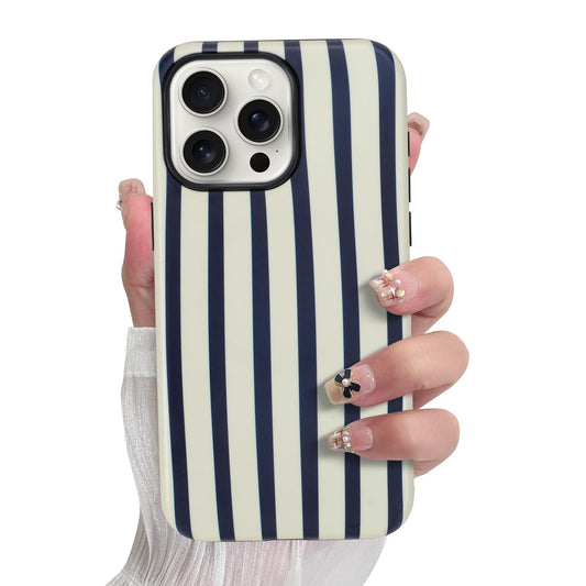 SOKAD Magnetic Vertical Stripes Phone Case for iPhone 15 Pro, Cute Navy Blue Striped Line Pattern Compatible with Magsafe Matte