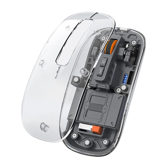 FMOUSE Sleek Transparent Magnetic Wireless Mouse - 3-Mode Connectivity (Dual Bluetooth + USB), DPI Adjust & One-Key Desktop Acce