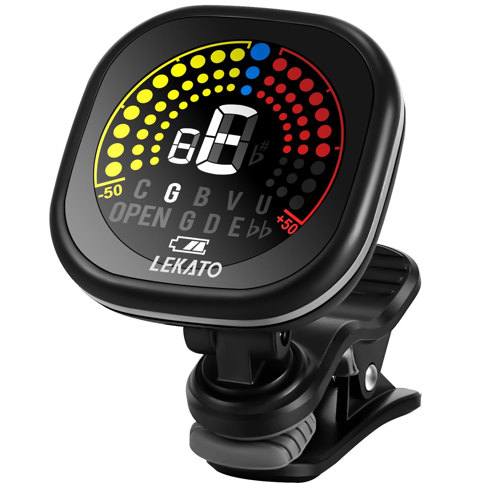 LEKATO Rechargeable Guitar Tuner Clip-On, Fast Accurate Tuning for Guitar, Bass, Ukulele, Violin - Model LWM00, Super Bright Display