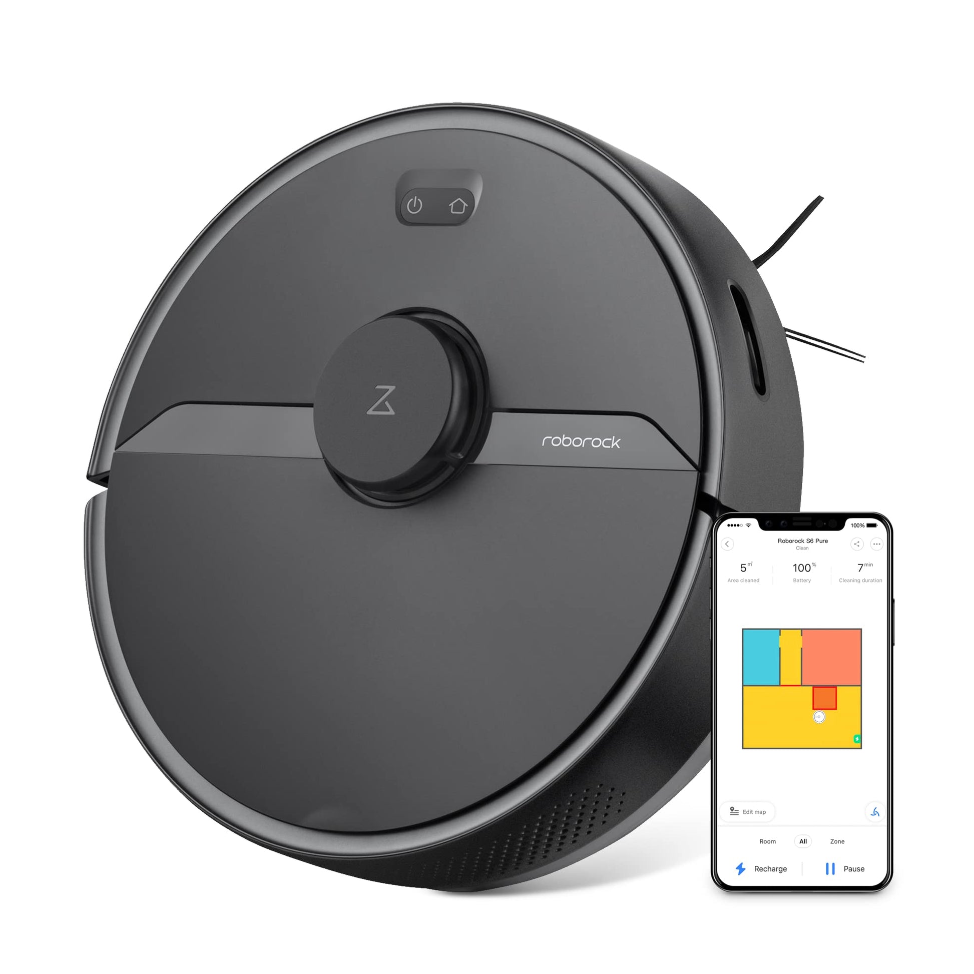 roborock S6 Pure Robot Vacuum and Mop, Multi-Floor Mapping, Lidar Navigation, No-go Zones, Selective Room Cleaning, 2000Pa Sucti