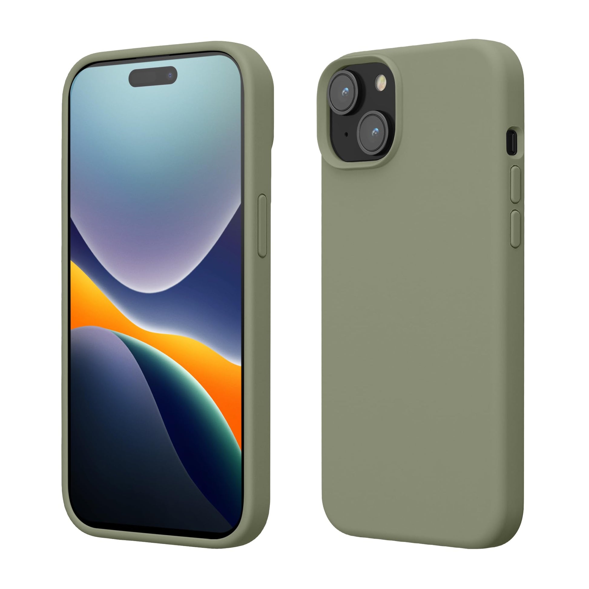 kwmobile Case Compatible with iPhone 15 Case - Slim Soft TPU Silicone Cover - Gray Green
