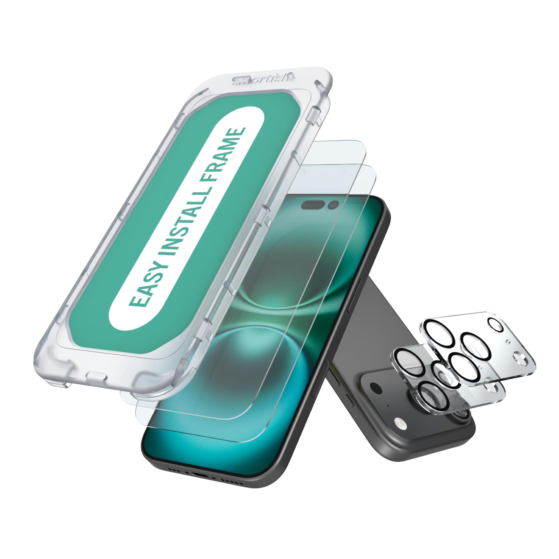 Smartish iPhone 17 Pro Max Screen Protector + Camera Lens Covers - Tuff Sheet - 2-Pack Tempered Glass 9H Easy Install Frame Case