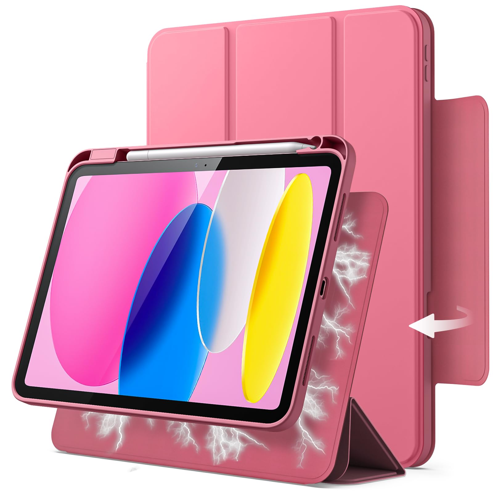 JETech Magnetic Detachable Case for iPad (A16) 11th/10th Generation (2025/2022) with Pencil Holder, Removable Rotating Clear Cov
